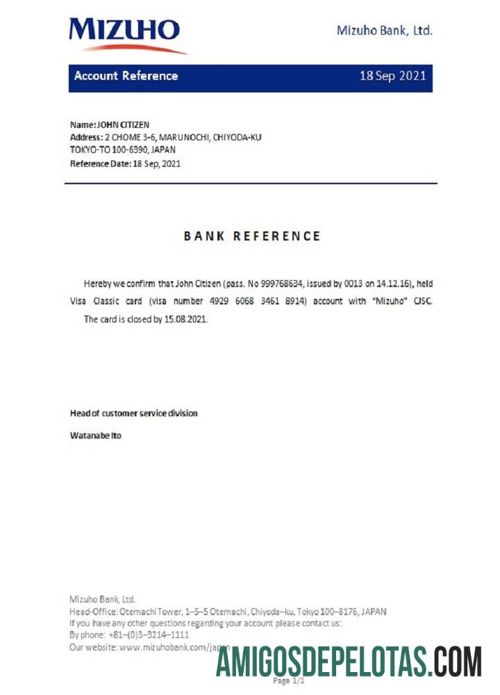 Referência de fechamento do Japão Mizuho baixar para verificação